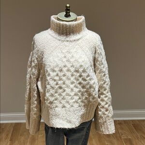 Express Cream chunky fisherman mock neck boxy wide sleeve sweater size M